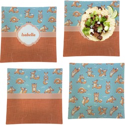 Foxy Yoga Set of 4 Glass Square Lunch / Dinner Plate 9.5" (Personalized)