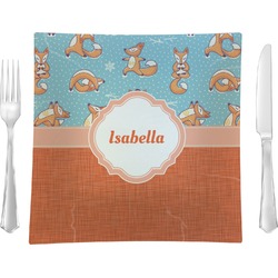 Foxy Yoga Glass Square Lunch / Dinner Plate 9.5" (Personalized)