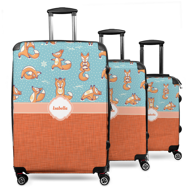 Custom Foxy Yoga 3 Piece Luggage Set - 20" Carry On, 24" Medium Checked, 28" Large Checked (Personalized)