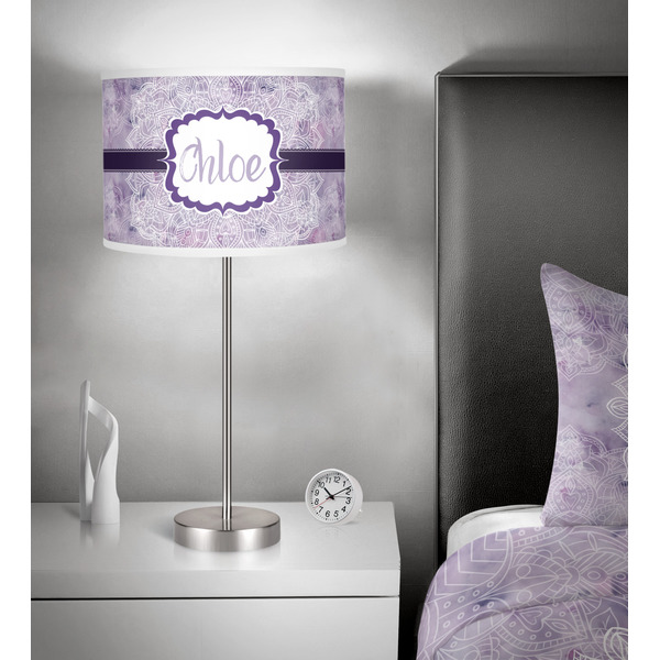 Watercolor Mandala 13 inch drum lamp shade - in room