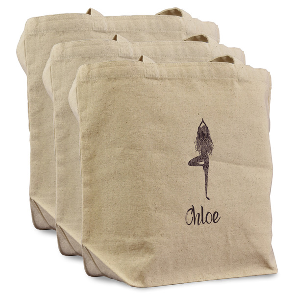 Custom Watercolor Mandala Reusable Cotton Grocery Bags - Set of 3 (Personalized)
