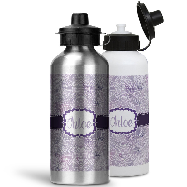 Watercolor Mandala Aluminum Water Bottles - MAIN (white &silver)
