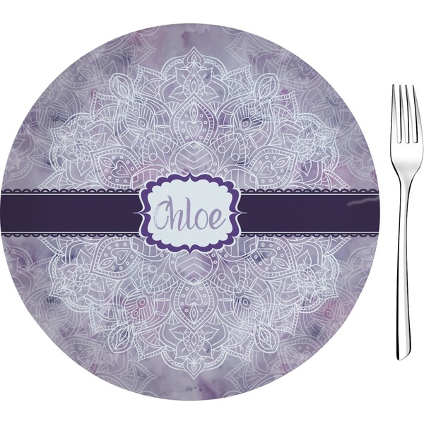 Custom Watercolor Mandala Glass Appetizer / Dessert Plate 8" (Personalized)