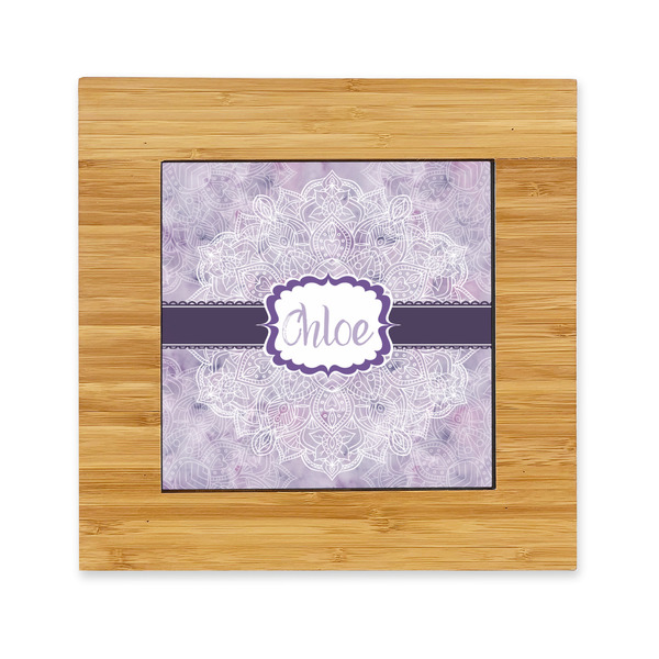 Custom Watercolor Mandala Bamboo Trivet with Ceramic Tile Insert (Personalized)