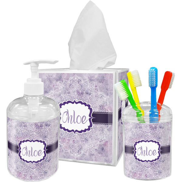 Watercolor Mandala Bathroom Accessories Set (Personalized)