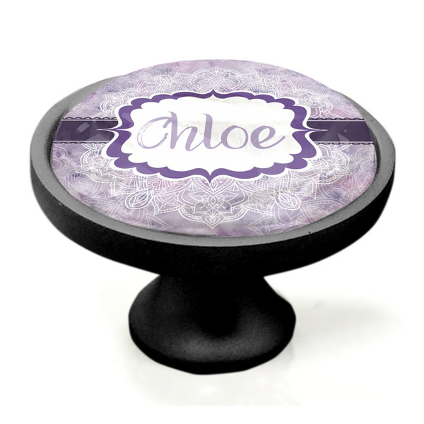 Watercolor Mandala Black Custom Cabinet Knob (Side)