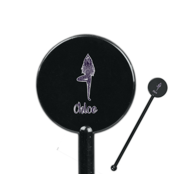 Custom Watercolor Mandala 5.5" Round Plastic Stir Sticks - Black - Single Sided (Personalized)