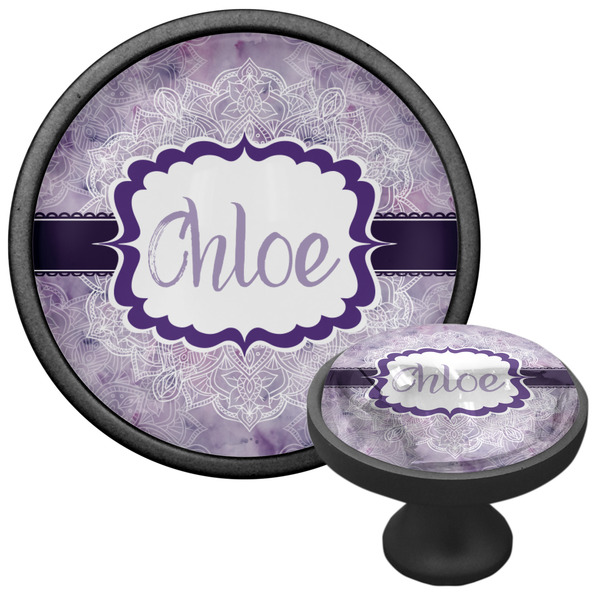 Watercolor Mandala Cabinet Knob - Black - Multi Angle