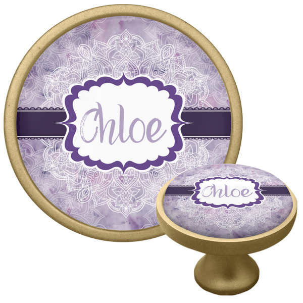 Custom Watercolor Mandala Cabinet Knob - Gold (Personalized)