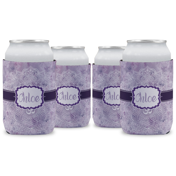 Custom Watercolor Mandala Can Cooler (12 oz) - Set of 4 w/ Name or Text