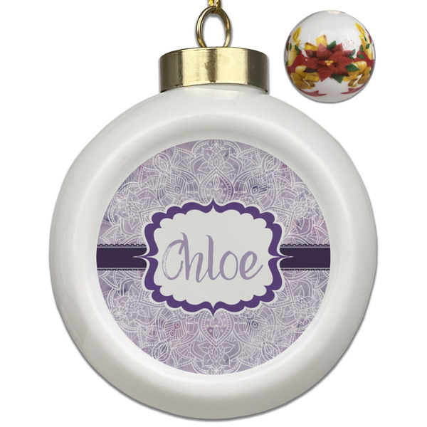 Custom Watercolor Mandala Ceramic Ball Ornaments - Poinsettia Garland (Personalized)