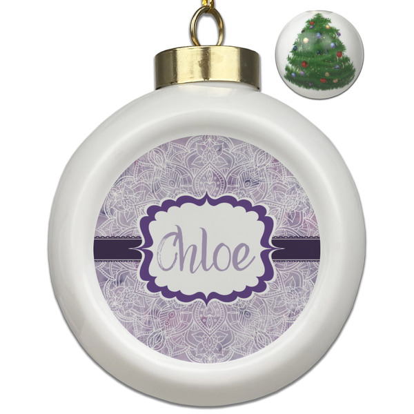 Custom Watercolor Mandala Ceramic Ball Ornament - Christmas Tree (Personalized)