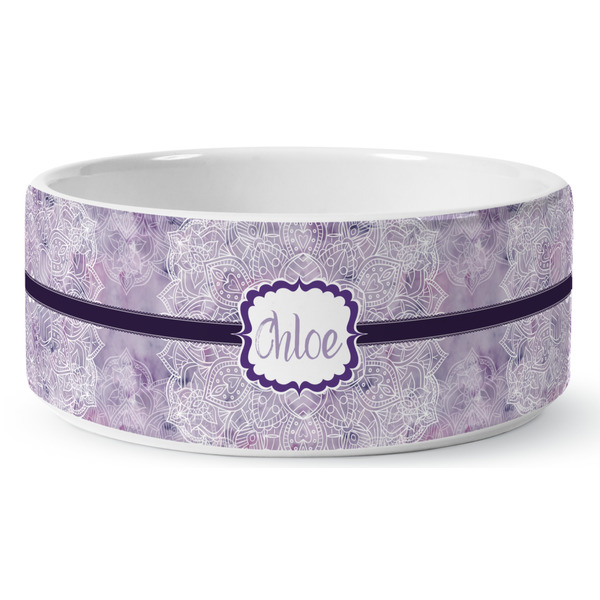 Watercolor Mandala Ceramic Dog Bowl - Medium - Front