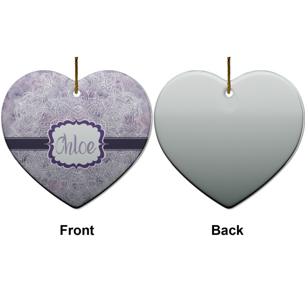 Watercolor Mandala Ceramic Flat Ornament - Heart Front & Back (APPROVAL)