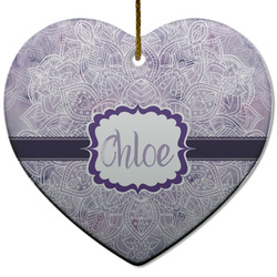Watercolor Mandala Heart Ceramic Ornament w/ Name or Text