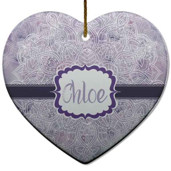 Watercolor Mandala Ceramic Flat Ornament - Heart (Front)