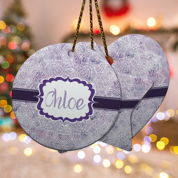 Custom Watercolor Mandala Ceramic Ornament w/ Name or Text