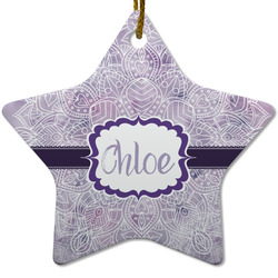 Watercolor Mandala Star Ceramic Ornament w/ Name or Text