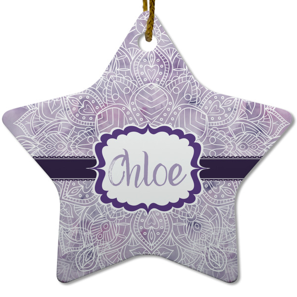 Custom Watercolor Mandala Star Ceramic Ornament w/ Name or Text