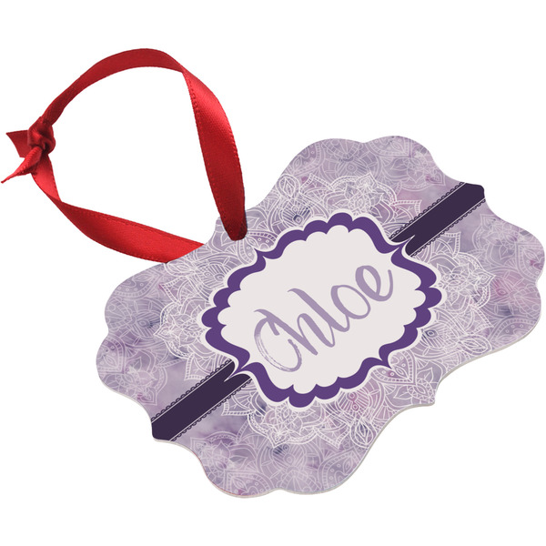 Watercolor Mandala Christmas Ornament (Angle View)