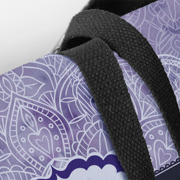 Watercolor Mandala Closeup of Tote w/Black Handles