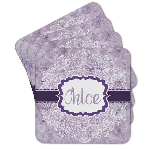 Custom Watercolor Mandala Cork Coaster - Set of 4 w/ Name or Text