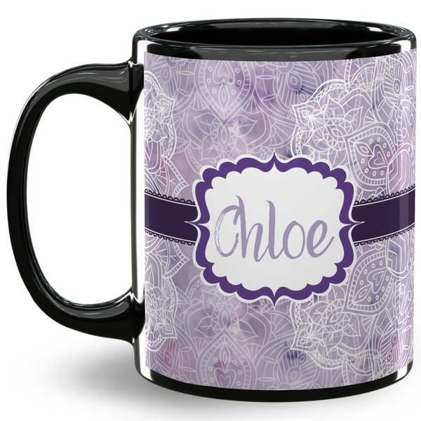 Custom Watercolor Mandala 11 Oz Coffee Mug - Black (Personalized)