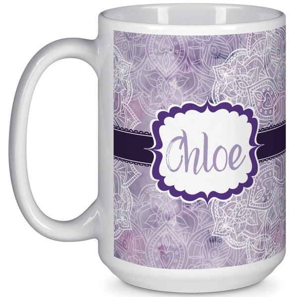 Custom Watercolor Mandala 15 Oz Coffee Mug - White (Personalized)