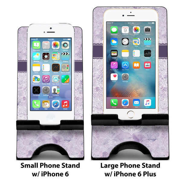 Watercolor Mandala Compare Phone Stand Sizes - with iPhones