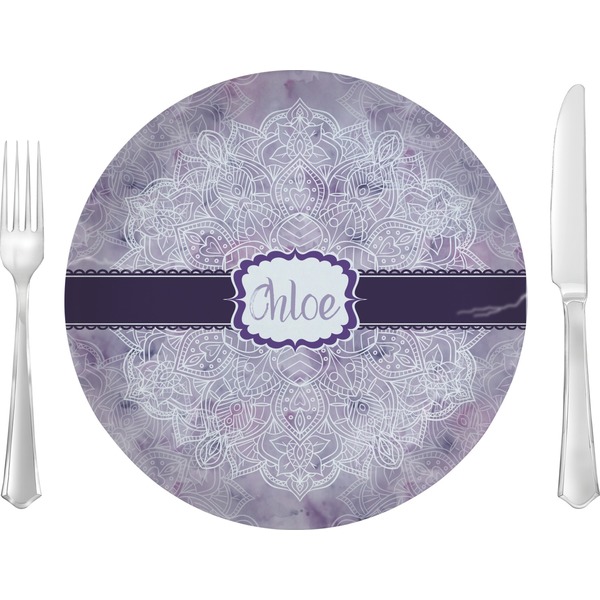 Custom Watercolor Mandala Glass Lunch / Dinner Plate 10" (Personalized)