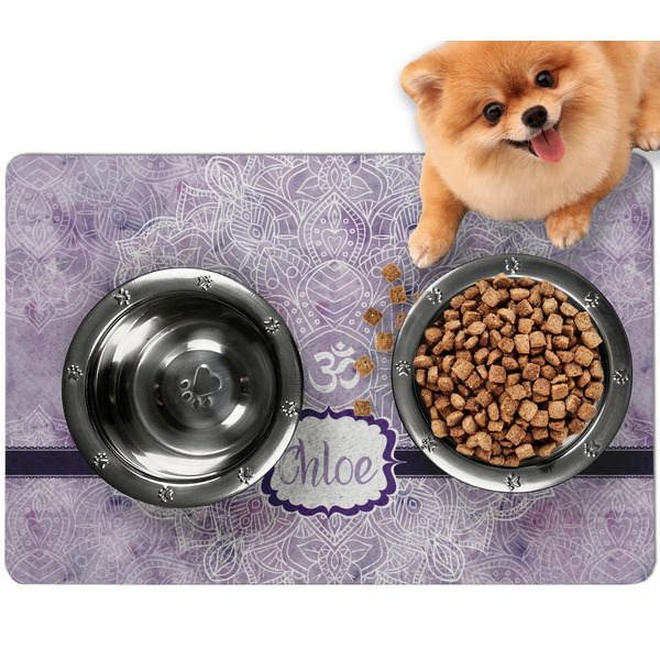 Custom Watercolor Mandala Dog Food Mat - Small w/ Name or Text