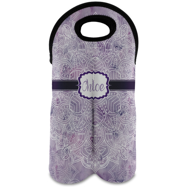 Custom Watercolor Mandala Wine Tote Bag (2 Bottles) (Personalized)