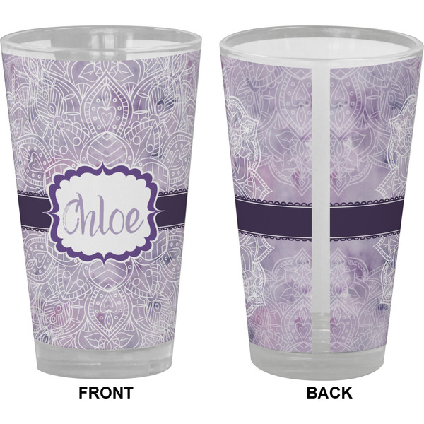 Watercolor Mandala Pint Glass - Full Color - Front & Back Views