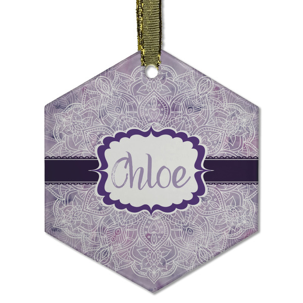 Watercolor Mandala Frosted Glass Ornament - Hexagon