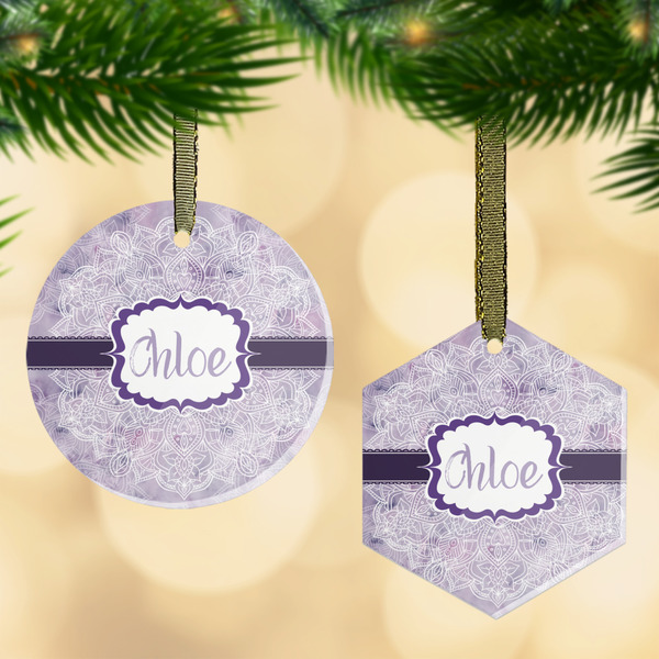 Custom Watercolor Mandala Flat Glass Ornament w/ Name or Text