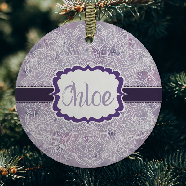 Watercolor Mandala Frosted Glass Ornament - Round (Lifestyle)