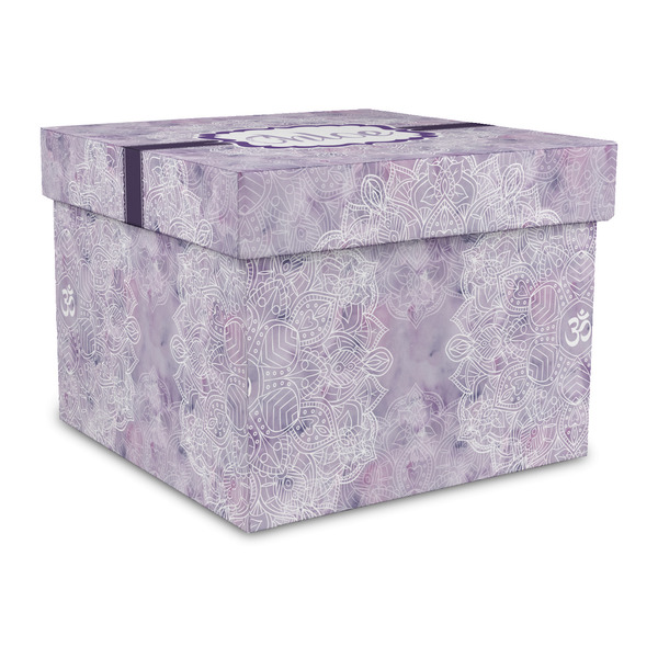 Custom Watercolor Mandala Gift Box with Lid - Canvas Wrapped - Large (Personalized)