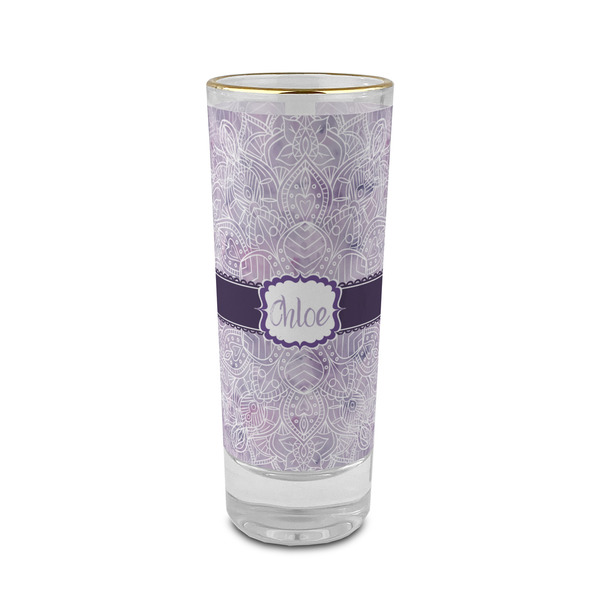 Custom Watercolor Mandala 2 oz Shot Glass -  Glass with Gold Rim - Single (Personalized)