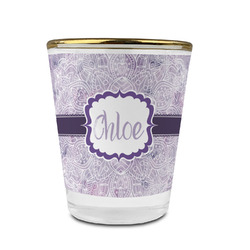 Watercolor Mandala Glass Shot Glass - 1.5 oz - with Gold Rim - Set of 4 (Personalized)