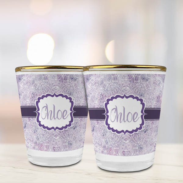 Watercolor Mandala Glass Shot Glass - with gold rim - LIFESTYLE