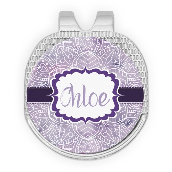 Custom Watercolor Mandala Golf Ball Marker - Hat Clip - Silver
