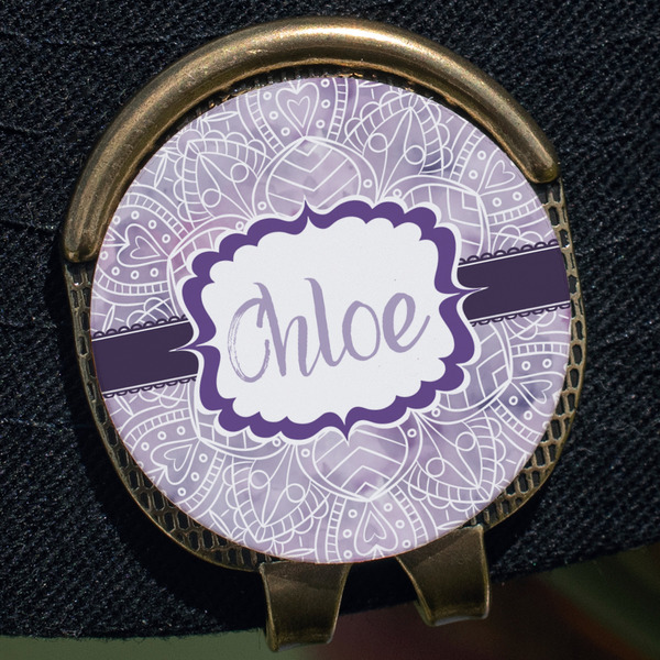 Watercolor Mandala Golf Ball Marker Hat Clip - Gold - Close Up