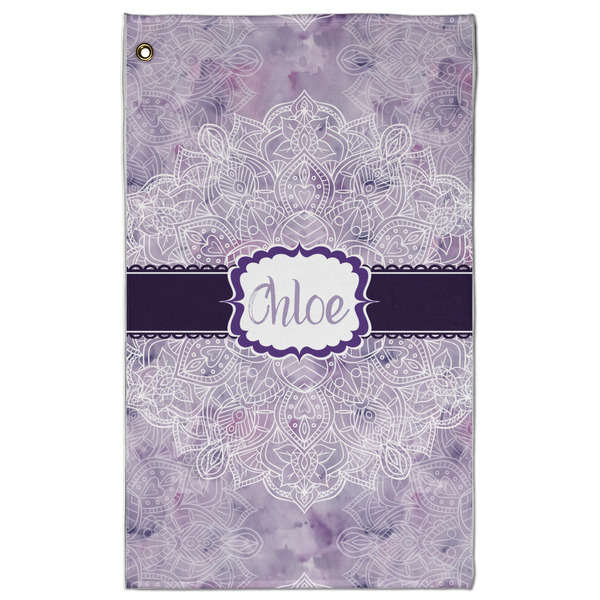 Custom Watercolor Mandala Golf Towel - Poly-Cotton Blend - Large w/ Name or Text