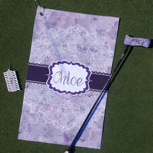 Custom Watercolor Mandala Golf Towel Gift Set w/ Name or Text