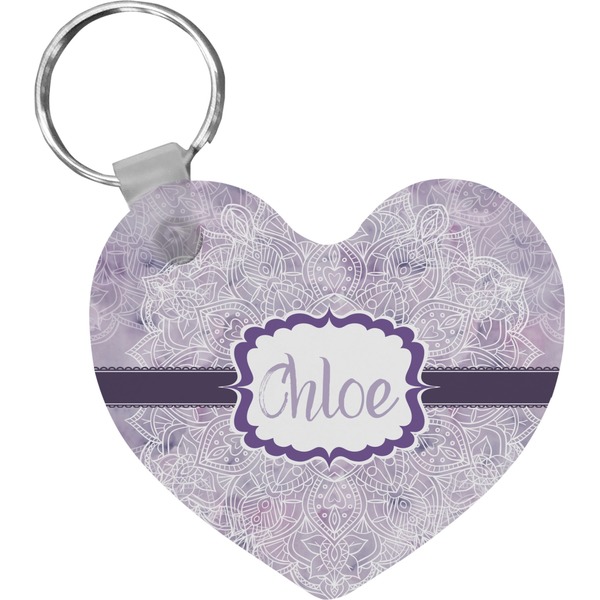 Custom Watercolor Mandala Heart Plastic Keychain w/ Name or Text