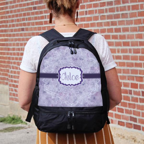 Watercolor Mandala Large Backpack - Black - On Back