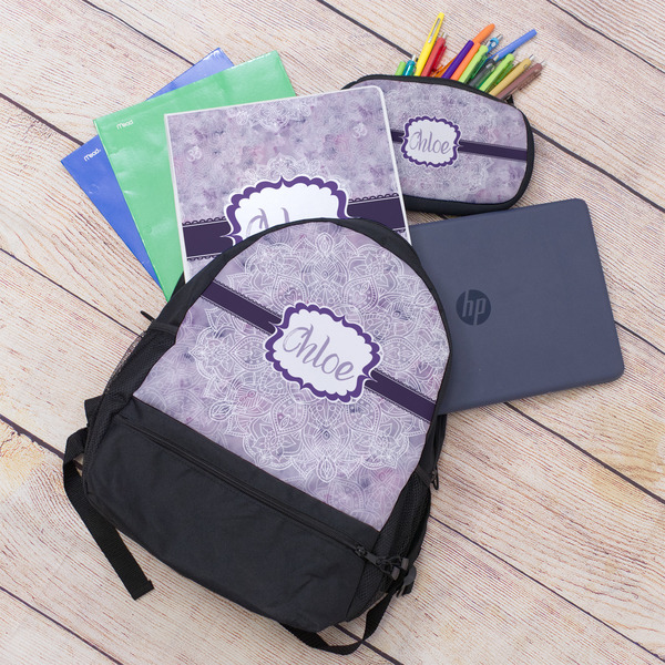 Watercolor Mandala Large Backpack - Black - With Stuff