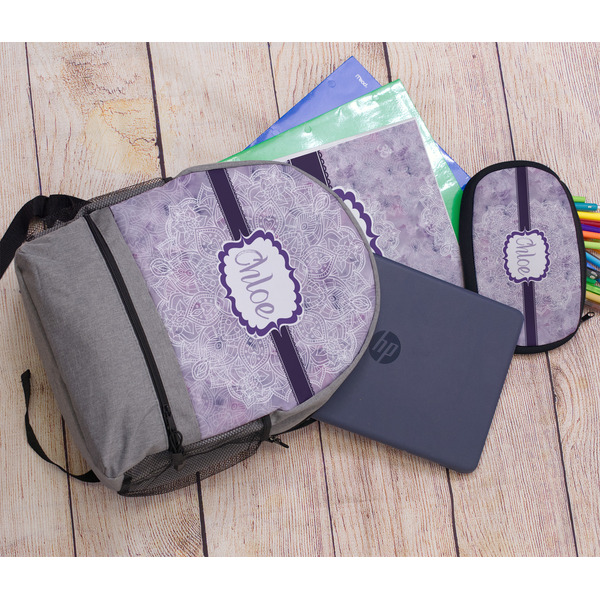 Watercolor Mandala Large Backpack - Gray - With Stuff