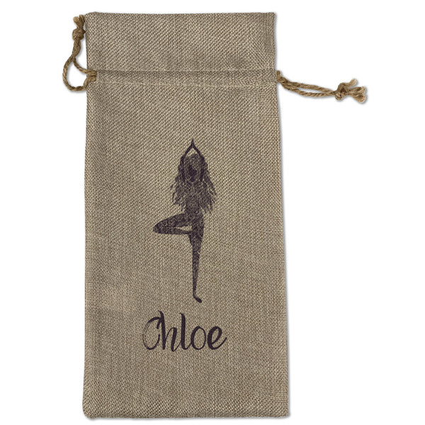 Custom Watercolor Mandala Large Burlap Gift Bag - Front (Personalized)