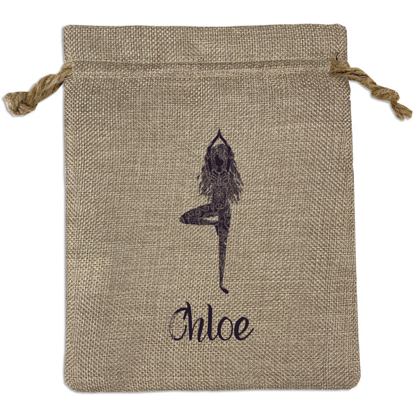 Custom Watercolor Mandala Medium Burlap Gift Bag - Front (Personalized)